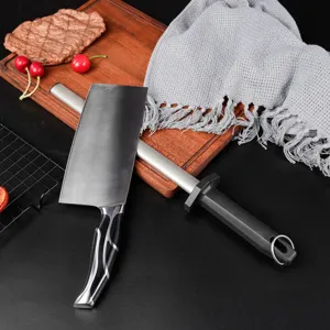 Diamond knife sharpener rod with cleaver kitchen tool set for home cooking and fast sharpening