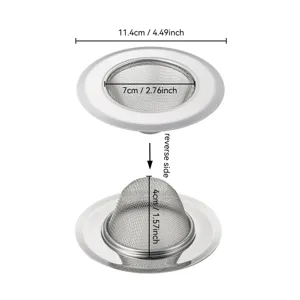 Stainless steel kitchen sink strainer basket with detailed dimensions for easy daily use.