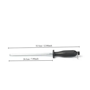 Carbon steel knife sharpening steel with ergonomic black handle for kitchen daily cooking use