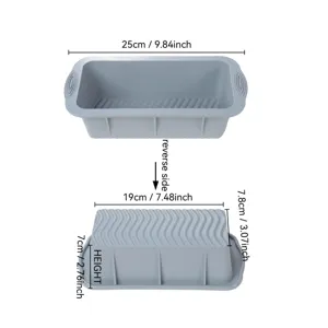 Moule à pain en silicone gris plat rectangulaire à toast avec dimensions claires pour cuisine