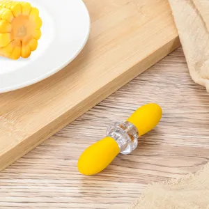 Stainless steel corn holders BBQ skewers portable yellow fork kitchen tool detail view