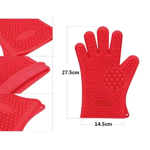 Guanto da forno in silicone rosso con trama a cuore, resistente al calore 27.5x14.5cm