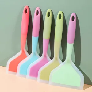 Dual-color silicone spatula set, wide turner for eggs and steaks, flexible kitchen tool.
