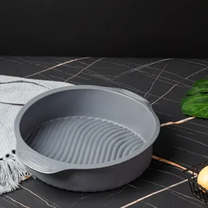 Round silicone cake mold non-stick baking pan 9 inch gray kitchen DIY pastry tool detail view