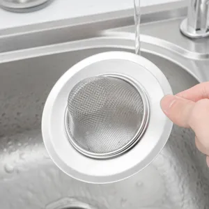 Stainless steel kitchen sink strainer detail view, practical drain filter mesh for easy cleaning.