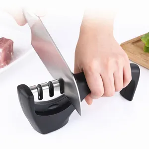 Professional Diamond Knife Sharpener 3 Stage Manual Kitchen Sharpener Tool With Ergonomic Handle Non Slip Base For Chef Kitchen Knives