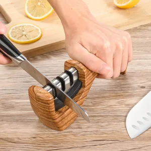 Portable Tungsten Steel Knife Sharpener Wood Grain Handle Kitchen Tool For Home Cooking Quick Sharpening Device