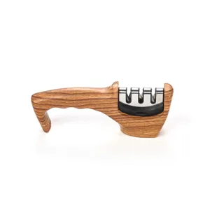 Portable wood grain knife sharpener for kitchen home use, multi-slot kitchen gadget tool.
