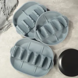 Silikon Taco Halter Set graues Wellendesign Schalenstaender Kueche mexikanisches Backwerkzeug.