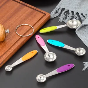 Stainless steel measuring spoons set with colorful silicone handles for baking kitchen tools