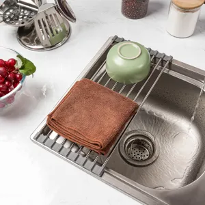 Stainless steel roll up dish drying rack for kitchen sink foldable organizer shelf