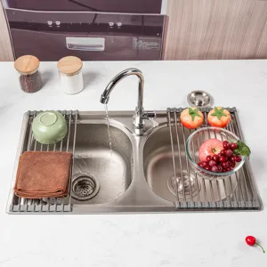 Stainless steel roll-up dish drying rack for kitchen sink foldable dish drainer mat