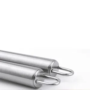 Stainless steel garlic press handle close-up view, durable metal texture detail shot.