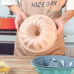 Silicone bundt cake mold fluted baking pan non-stick pastry kitchen tool pink grey blue