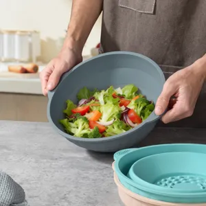 Collapsible silicone salad bowl for kitchen household use portable folding large food container
