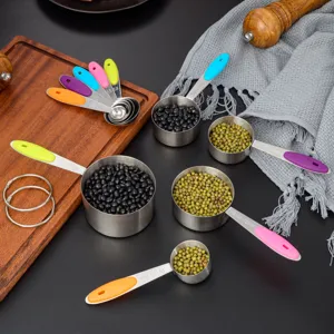 Stainless Steel Measuring Cups And Spoons Kitchen Baking Tools With Colorful Silicone Handles For Cooking And Baking