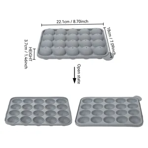 Silicone 20-cavity mold detail showing dimensions, spherical cavity design, and open state.
