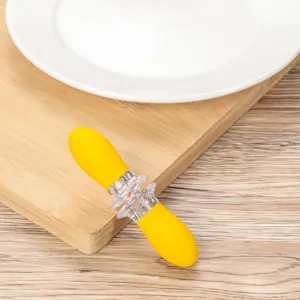 Stainless Steel Corn Holders BBQ Skewers Portable Sweet Corn Forks With Yellow Plastic Handles Kitchen BBQ Tool