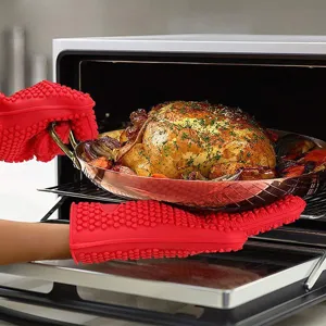 Guanti da forno resistenti al calore in silicone cucina vista dettagliata texture.