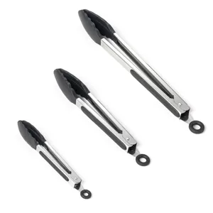 Set di pinze da cucina in acciaio inossidabile e silicone per barbecue e cottura al forno.