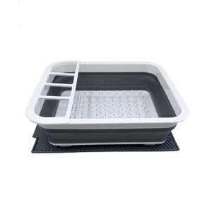 Escurridor de platos plegable para cocina y cesta de almacenamiento portatil blanco gris