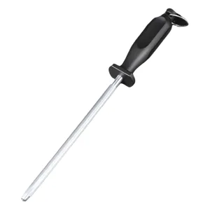 Carbon Steel Knife Sharpening Rod Kitchen Sharpening Tool with Ergonomic Black Handle