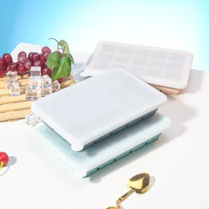 Bac à glaçons en silicone avec couvercle, moule carré 15 grilles pour cuisine.
