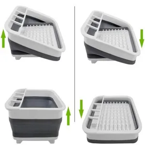 Escurridor de platos plegable para encimera de cocina, organizador de plástico ahorra espacio.