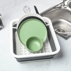 Escurridor de platos plegable cesta de almacenamiento de vajilla de cocina estante plástico