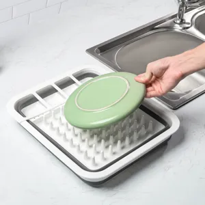 Escurridor de platos plegable para la encimera de cocina, cesta organizadora de vajilla blanca.