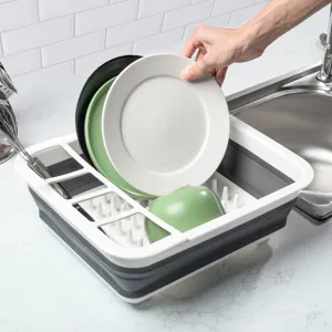Escurridor de Platos Plegable de Plástico Organizador de Cesta de Almacenamiento de Vajilla de Cocina con Alfombrilla de Silicona