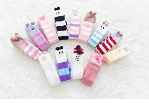 Women Winter Coral Fleece Striped Long Socks Cute Animal Sleep Socks Thickened Snow Hosiery