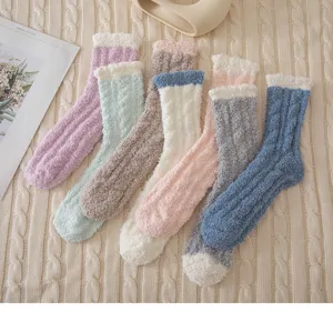 Cozy thick coral fleece cable knit socks for winter warm fuzzy home sleep floor socks