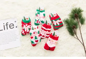 Christmas fuzzy coral fleece socks for women, thick winter warm home snow sleep socks.