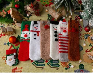 Christmas fuzzy socks thick warm coral fleece winter sleep socks cute cartoon holiday gift