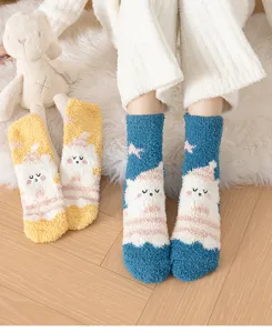 thick warm coral fleece sleep socks cute cartoon winter fuzzy socks for home wear
