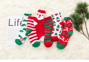 Winter thick fuzzy Christmas socks set, coral fleece warm sleep socks with cute holiday patterns.