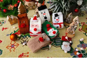 Christmas coral fleece socks, thick warm winter floor socks with cute holiday designs.