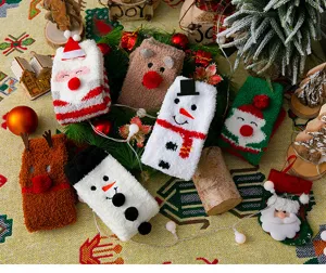 Christmas coral fleece fuzzy socks detail, warm winter thickened socks with cute animal designs.