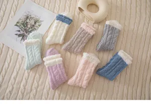 Winter thick coral fleece socks, cozy sleep socks, solid color mid-tube casual fuzzy socks.