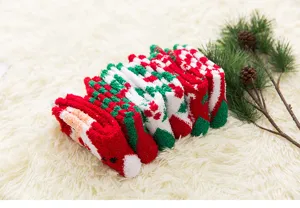 Cozy Christmas coral fleece fuzzy socks detail, thick warm winter home sleep socks.