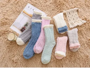 Cozy plush twist mid-calf socks for women, thick warm winter fuzzy sleep socks, soft knitwear.