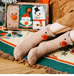 Thickened coral fleece Christmas mid-tube socks warm winter cozy sleeping floor socks gift