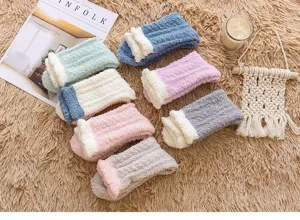 Cozy winter fluffy coral fleece mid-tube socks warm thick sleep socks cozy home style detail