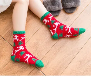 Cozy Christmas coral fleece socks, thick mid-tube winter home sleep socks for women.