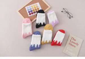 Thick coral fleece winter socks for women, cozy home sleeping socks with color block design.
