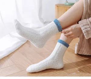 Winter thick coral fleece fuzzy socks detail view, soft warm solid color sleep socks for women.