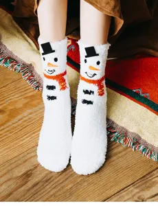Coral fleece mid-tube socks for women winter warm fluffy plush floor sleeping socks