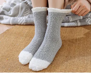 Women thick cozy fuzzy fleece sleep socks winter warm cable knit thermal socks detail