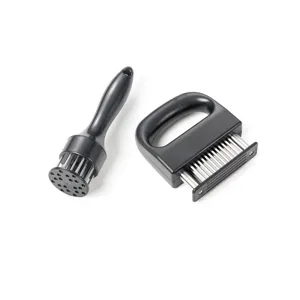Stainless steel meat tenderizer tool set, manual needle kitchen gadget for steak cooking.